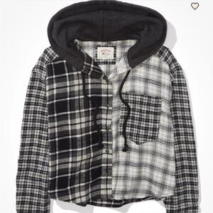 American Eagle Outfitters Monochrome Plaid Hooded Shirt